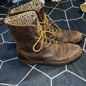 brown leather doc martens with cheetah lining